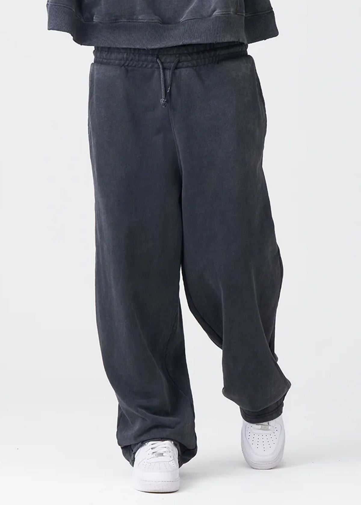 14 OZ Garment Wash French Terry Open Bottom Oversized Distressed Fleece Sweatpants