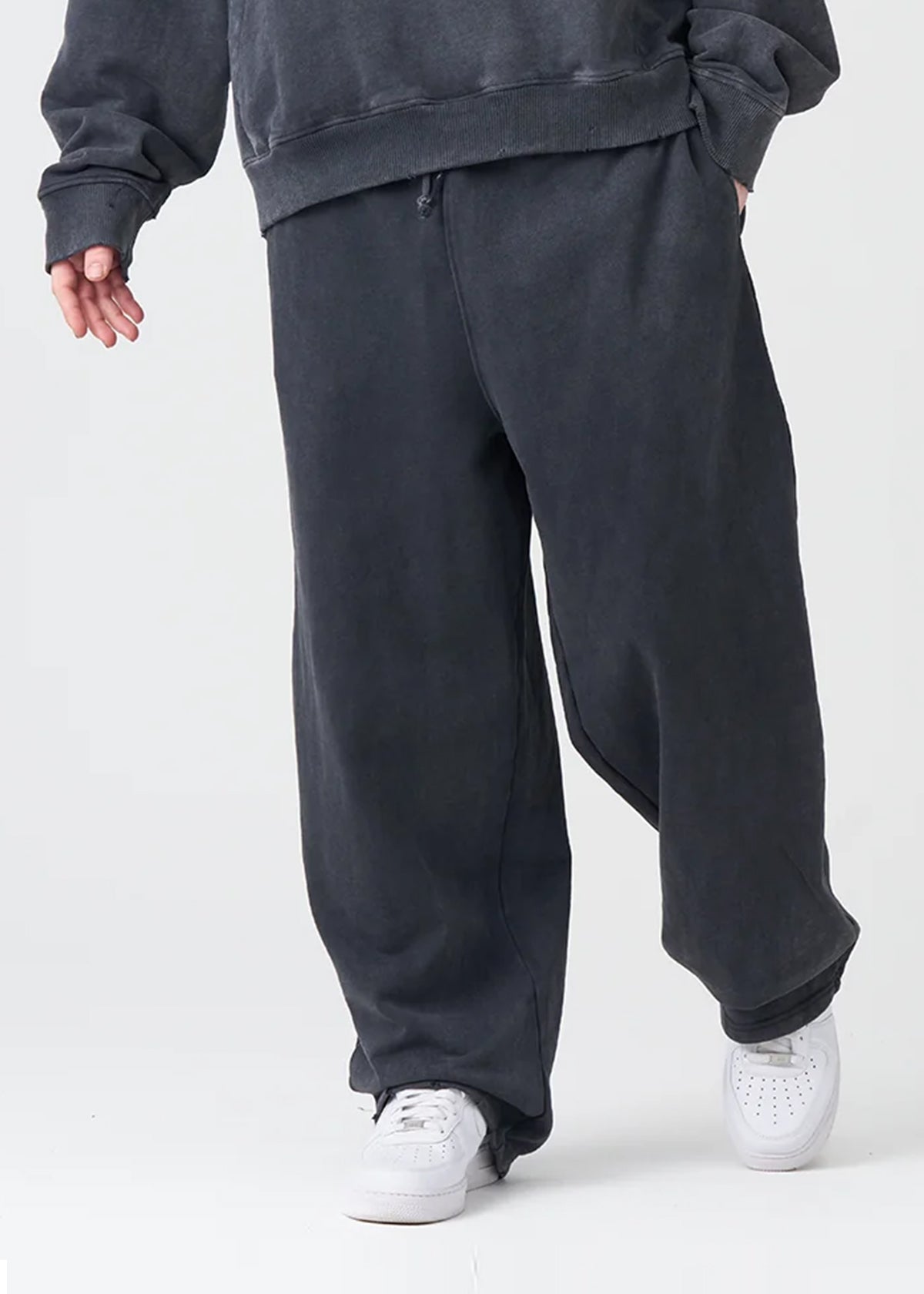 14 OZ Garment Wash French Terry Open Bottom Oversized Distressed Fleece Sweatpants