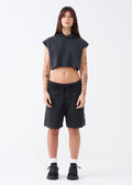 14 OZ Sleeveless Garment Dye Interlock Hooded Crop Top Short Set