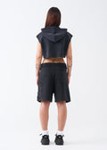 14 OZ Sleeveless Garment Dye Interlock Hooded Crop Top Short Set