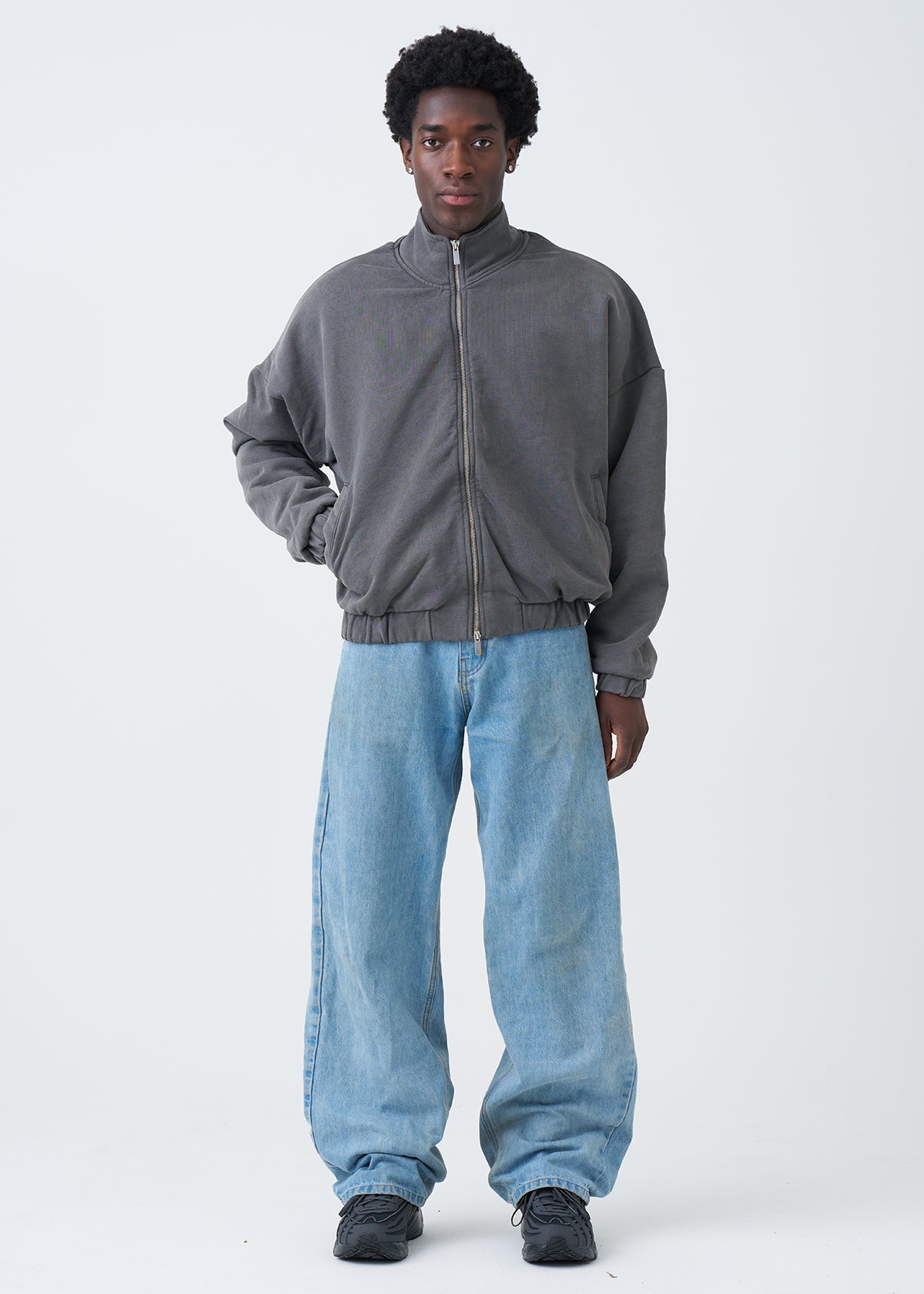 600 GSM Mock Neck Oversized Drop Shoulder Garment Dyed Jacket