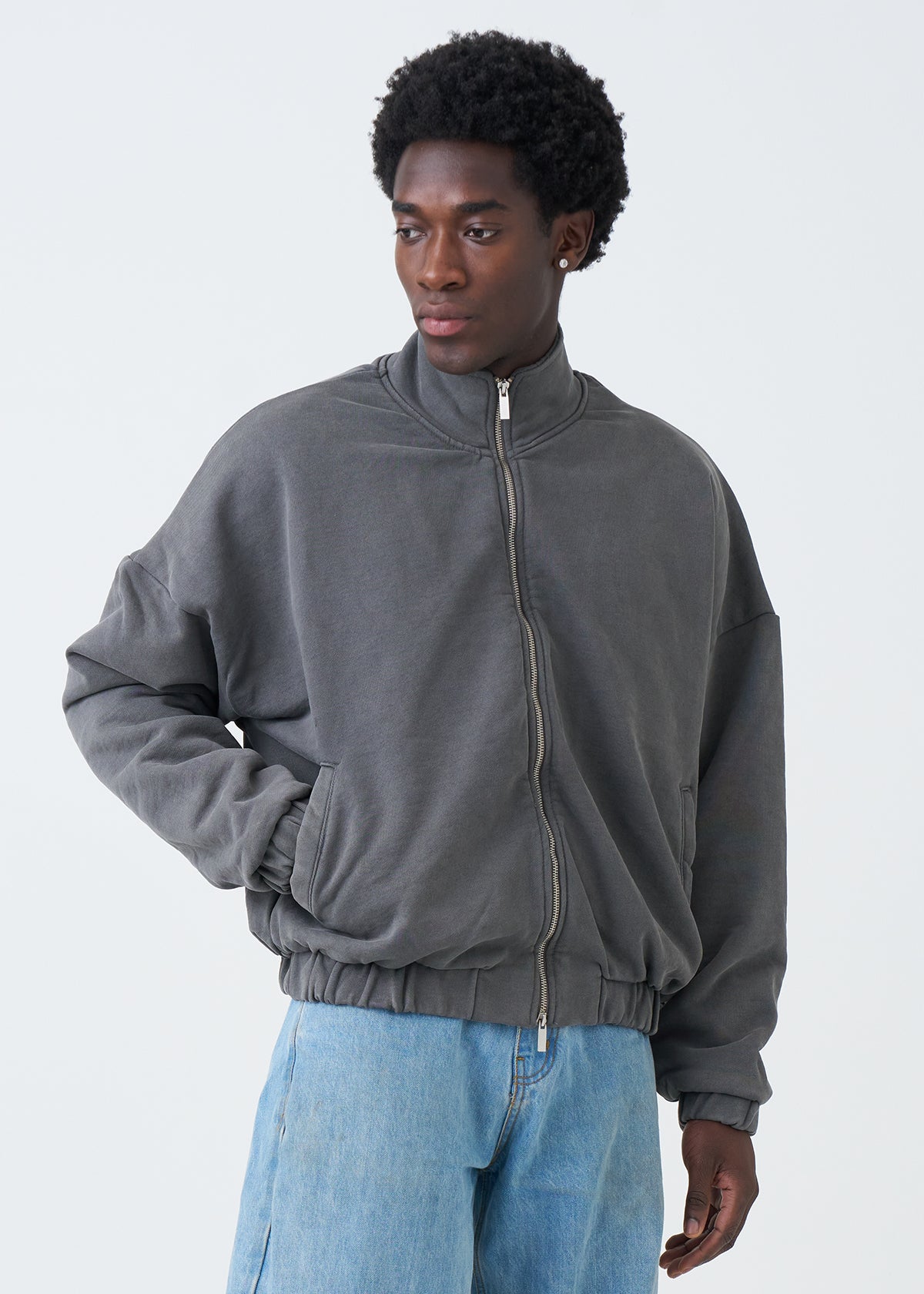 600 GSM Mock Neck Oversized Drop Shoulder Garment Dyed Jacket