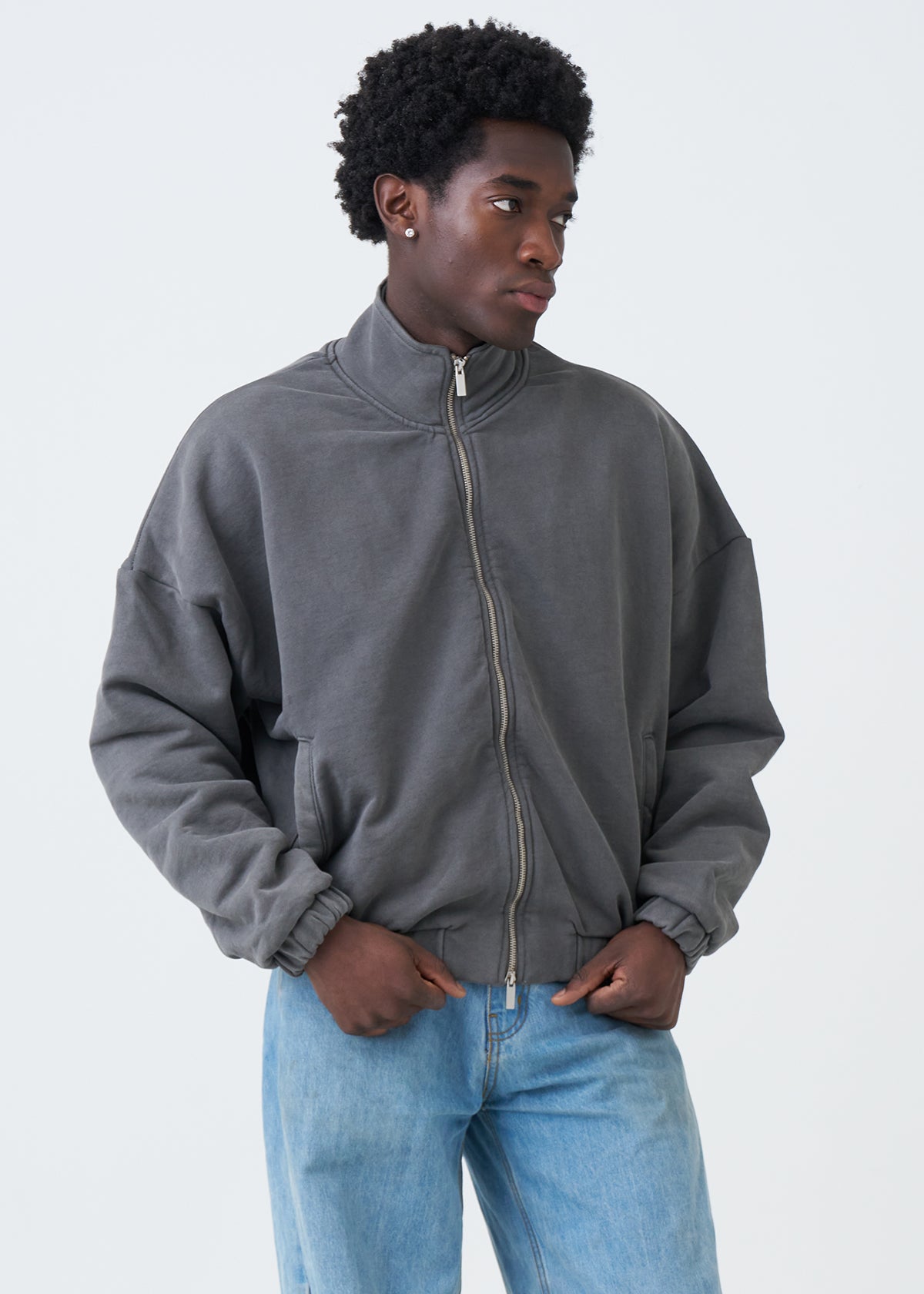 600 GSM Mock Neck Oversized Drop Shoulder Garment Dyed Jacket