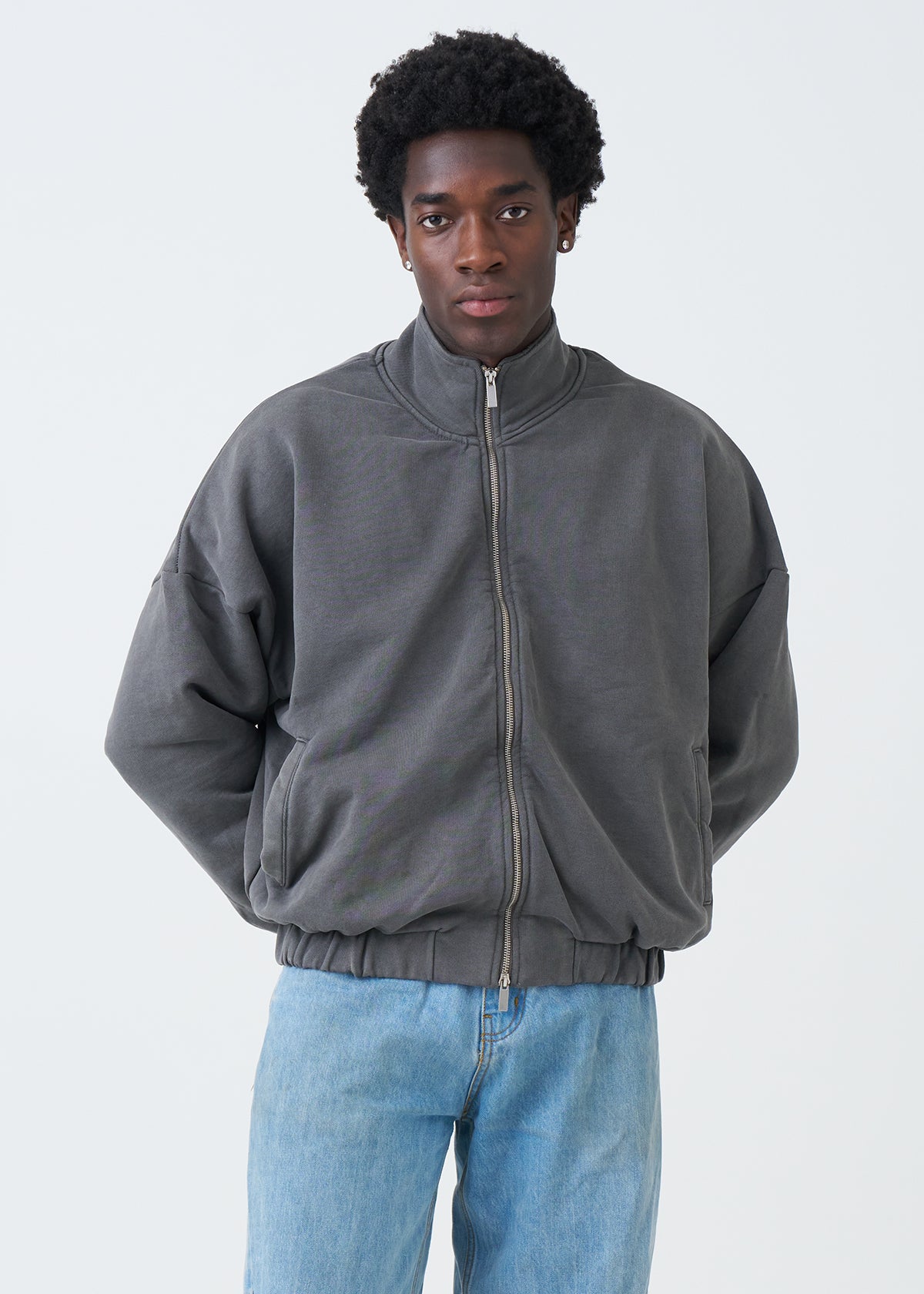 600 GSM Mock Neck Oversized Drop Shoulder Garment Dyed Jacket