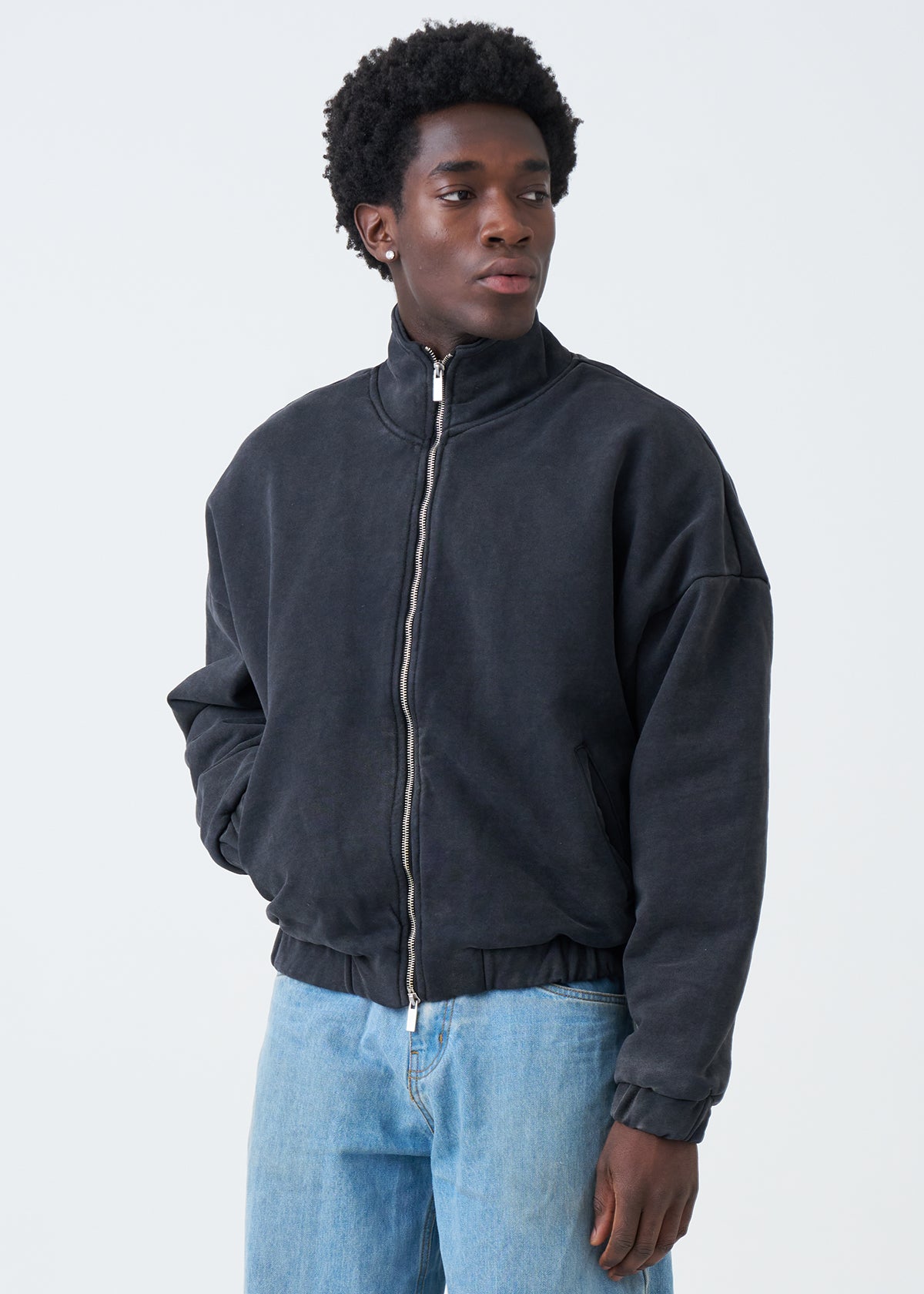 600 GSM Mock Neck Oversized Drop Shoulder Garment Dyed Jacket