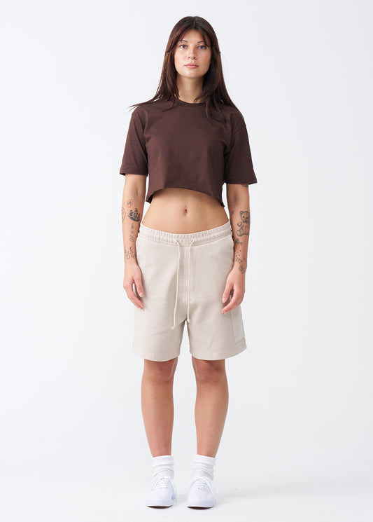 Brown Combed Cotton Crop Top T-Shirt