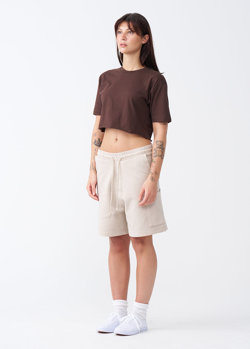 Brown Combed Cotton Crop Top T-Shirt