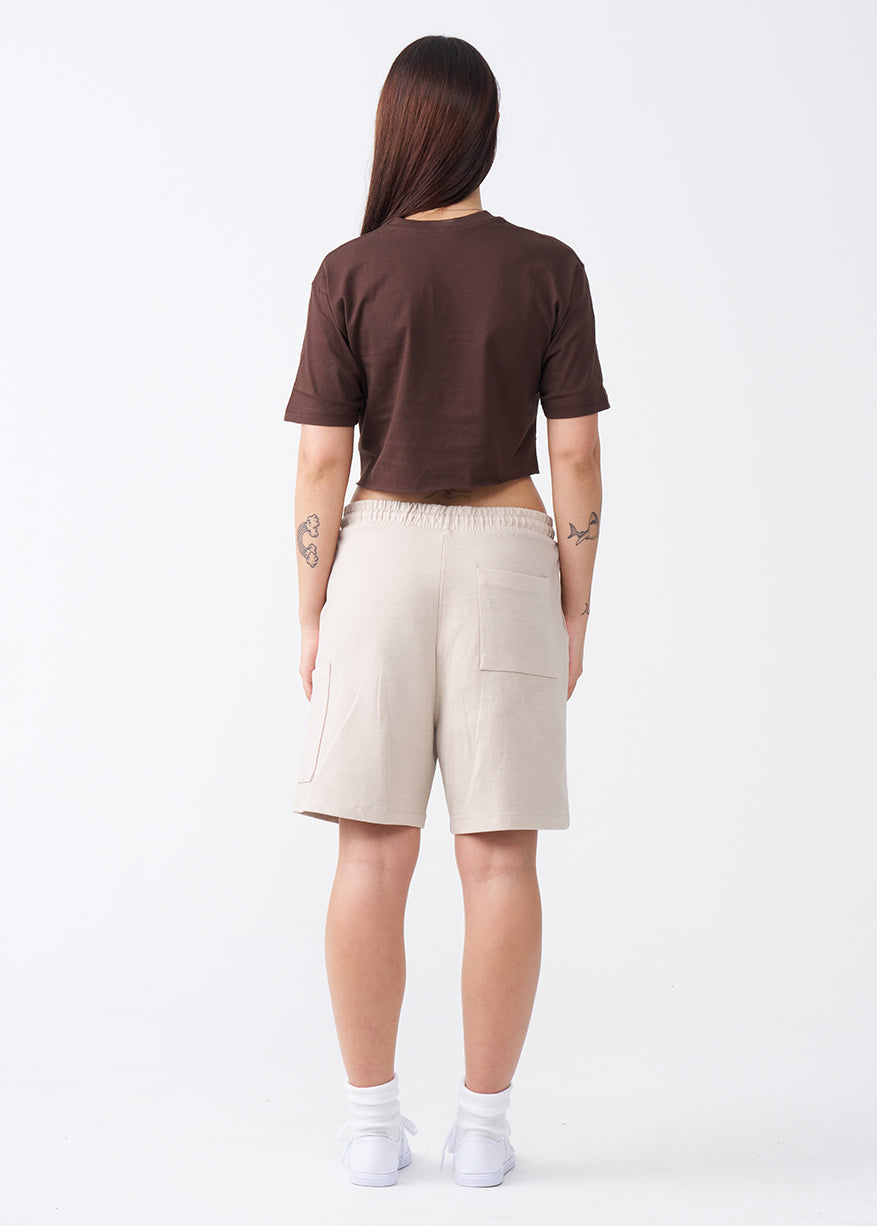 Brown Combed Cotton Crop Top T-Shirt