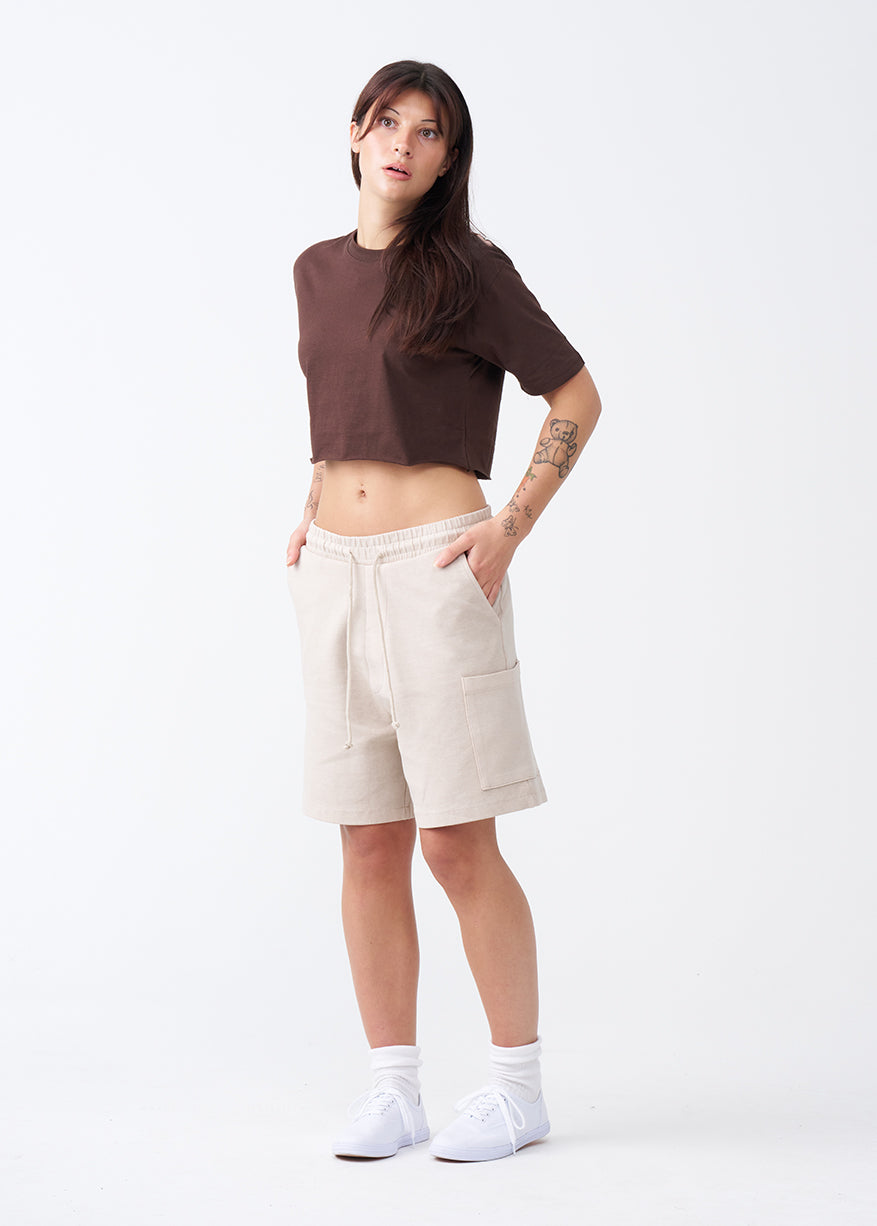 Brown Combed Cotton Crop Top T-Shirt