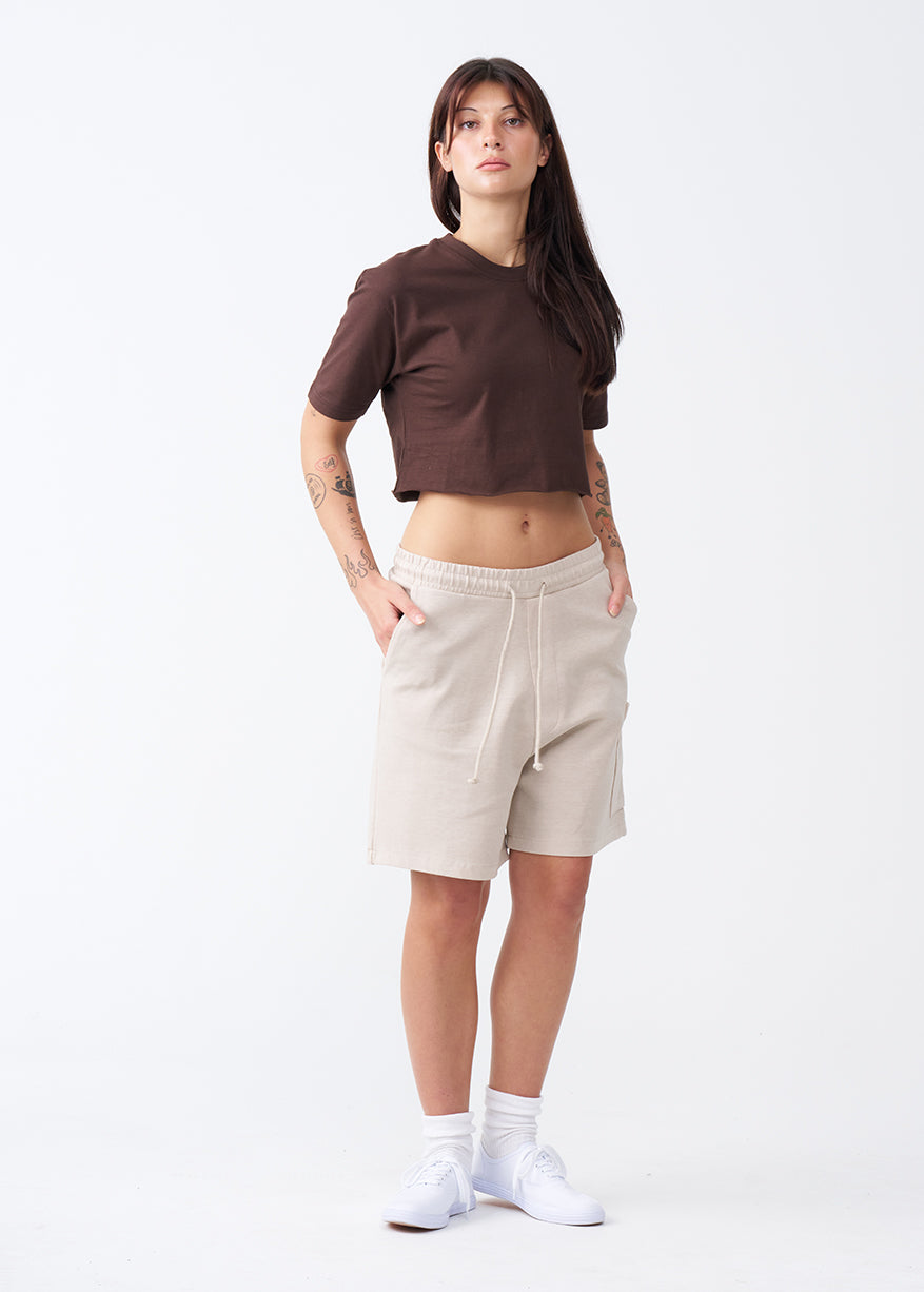 Brown Combed Cotton Crop Top T-Shirt