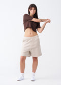 Brown Combed Cotton Crop Top T-Shirt