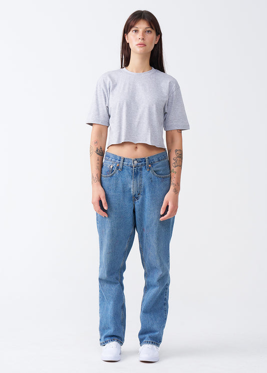 Gray Combed Cotton Crop Top T-Shirt