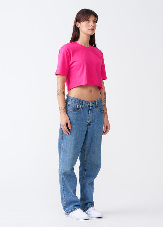 Hot Pink Combed Cotton Crop Top T-Shirt