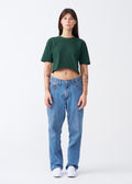 Hunter Green Combed Cotton Crop Top T-Shirt