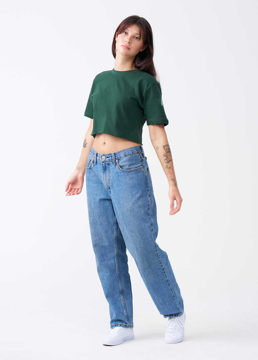 Hunter Green Combed Cotton Crop Top T-Shirt