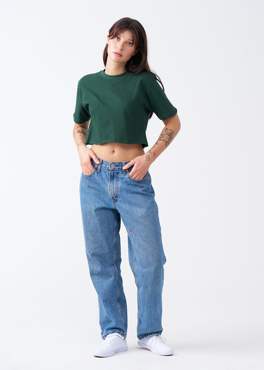 Hunter Green Combed Cotton Crop Top T-Shirt