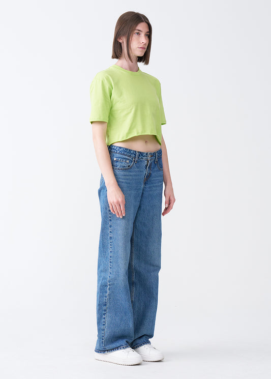 Lime Combed Cotton Crop Top T-Shirt