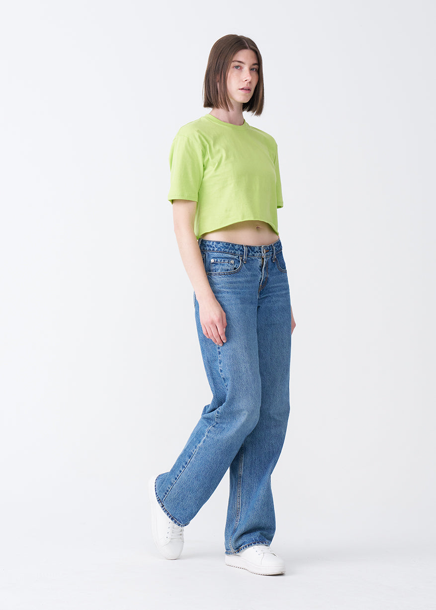 Lime Combed Cotton Crop Top T-Shirt