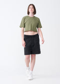 Olive Green Combed Cotton Crop Top T-Shirt