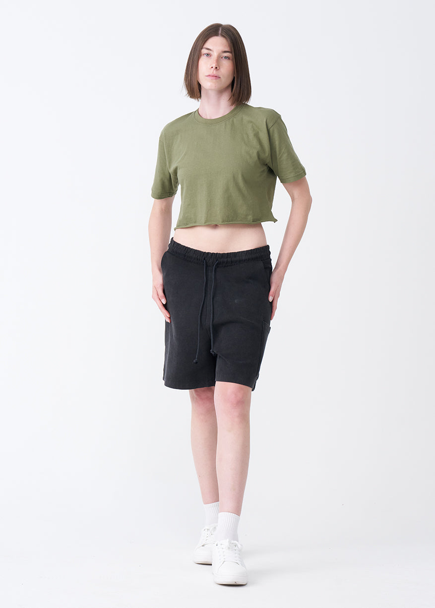 Olive Green Combed Cotton Crop Top T-Shirt