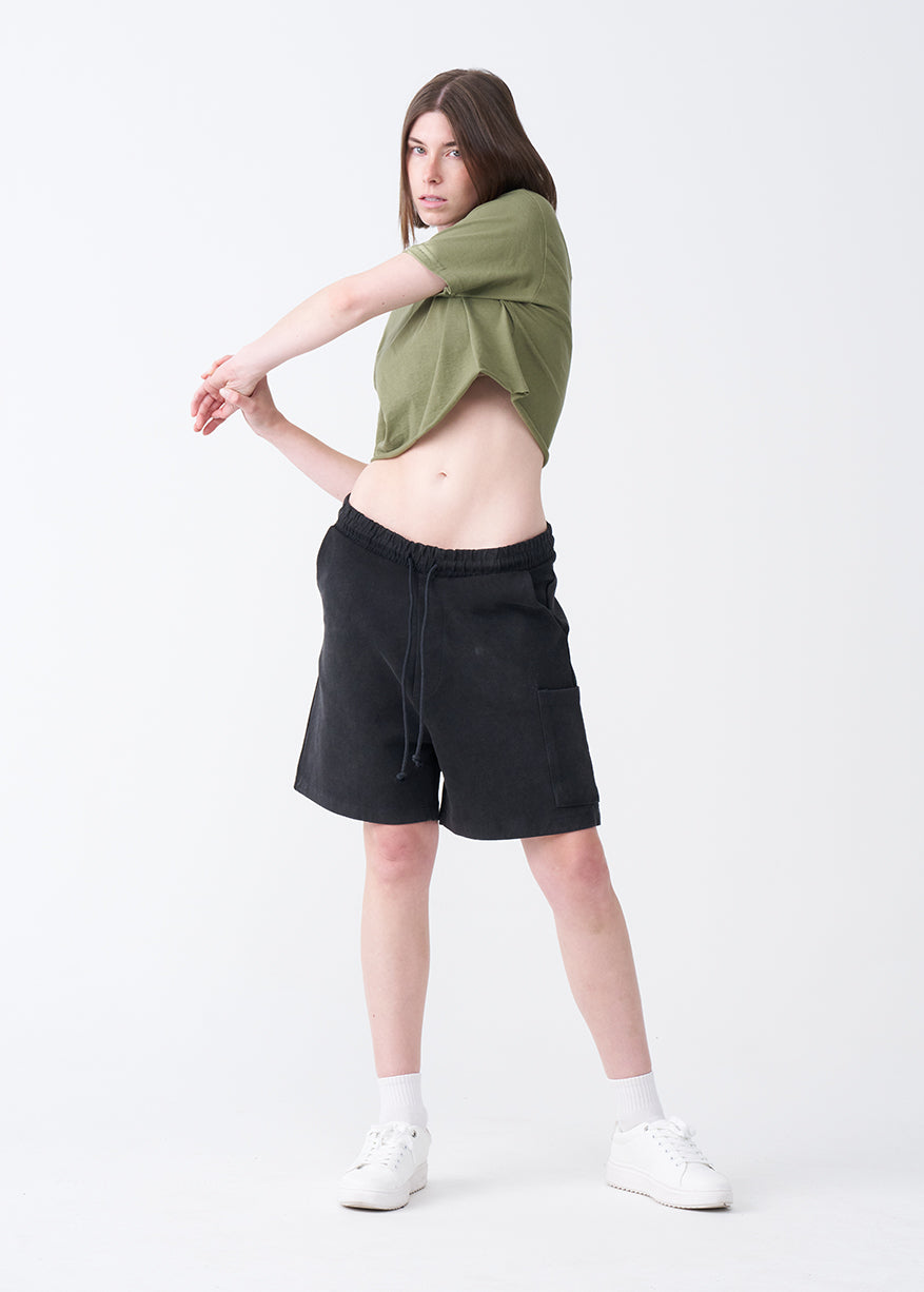 Olive Green Combed Cotton Crop Top T-Shirt