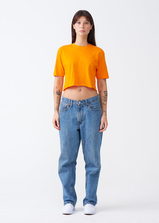 Orange Combed Cotton Crop Top T-Shirt