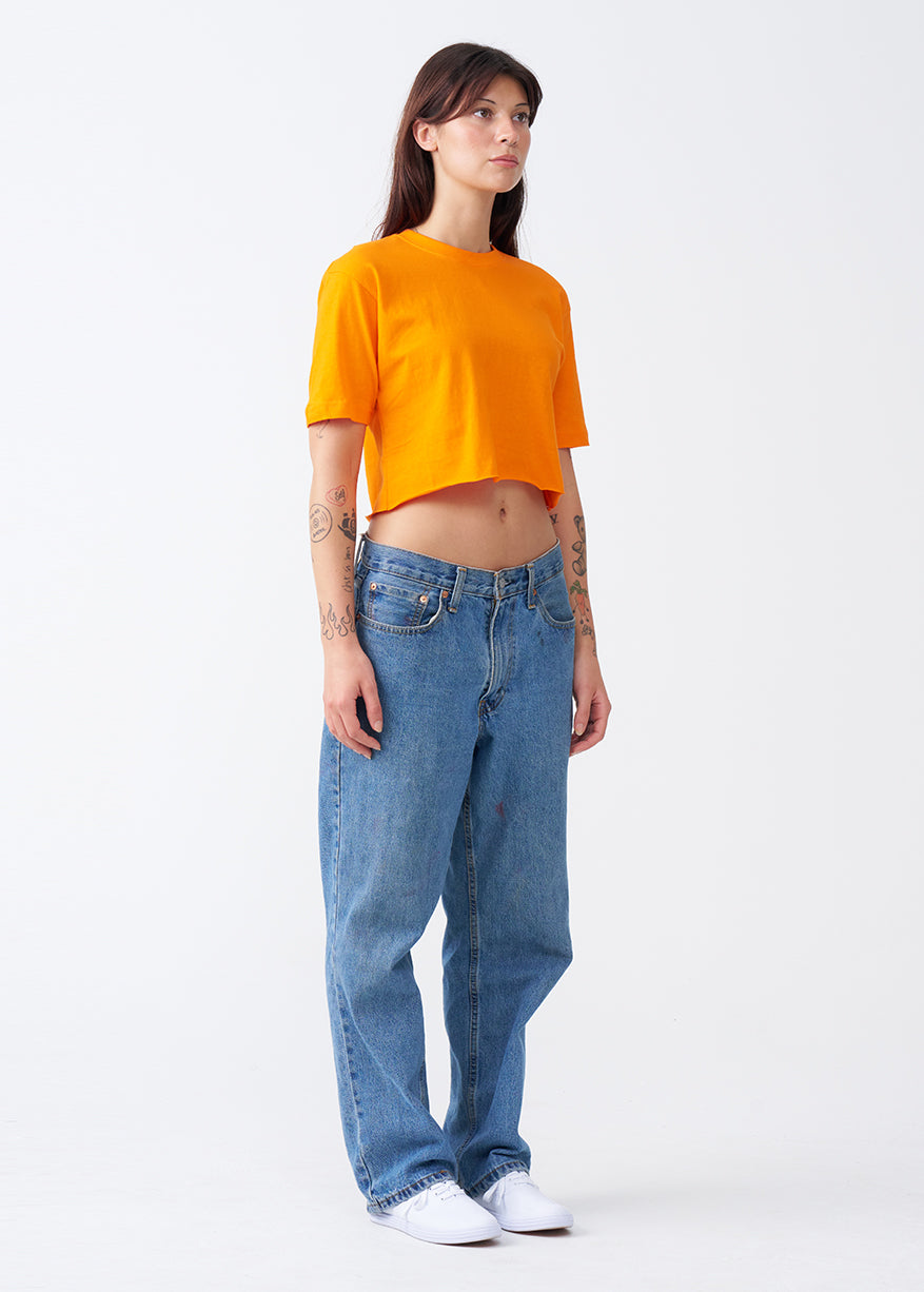 Orange Combed Cotton Crop Top T-Shirt