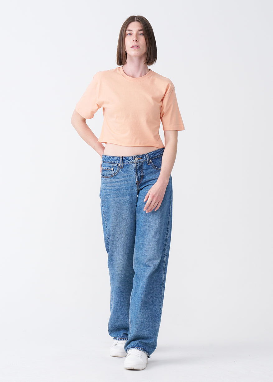 Peach Combed Cotton Crop Top T-Shirt