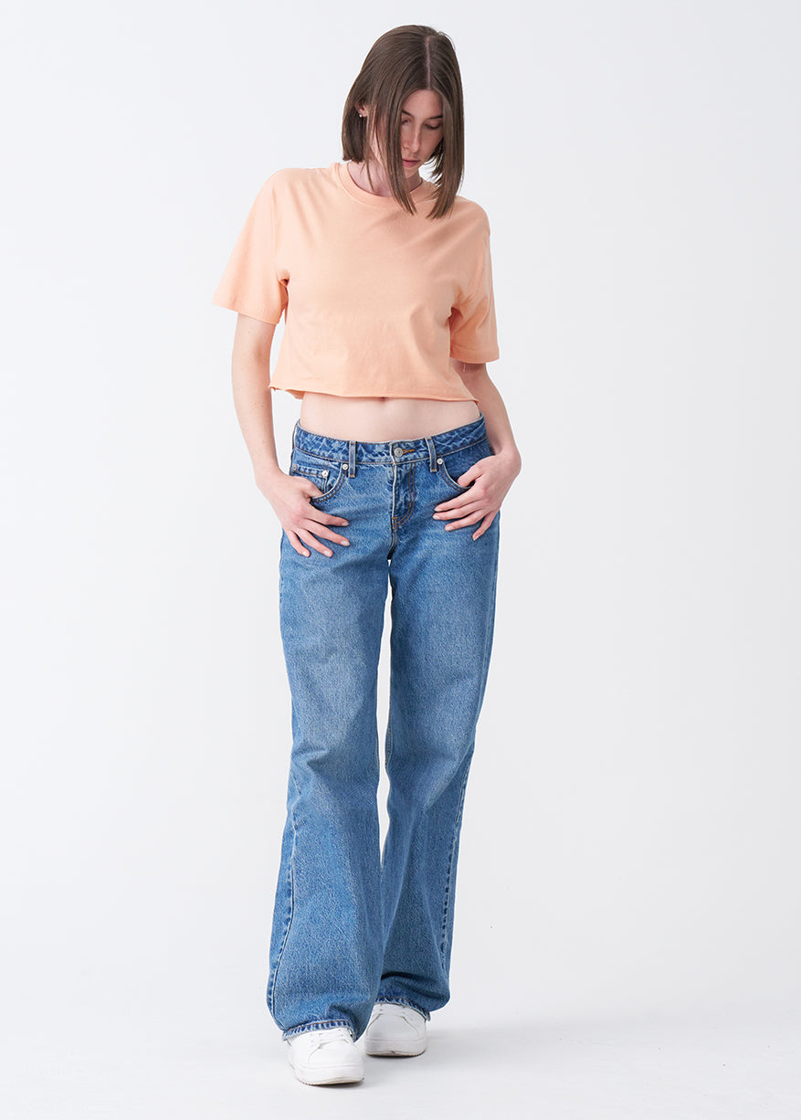 Peach Combed Cotton Crop Top T-Shirt