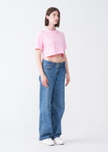 Pink Combed Cotton Crop Top T-Shirt