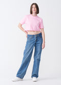 Pink Combed Cotton Crop Top T-Shirt