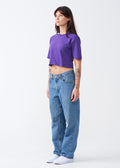 Purple Combed Cotton Crop Top T-Shirt