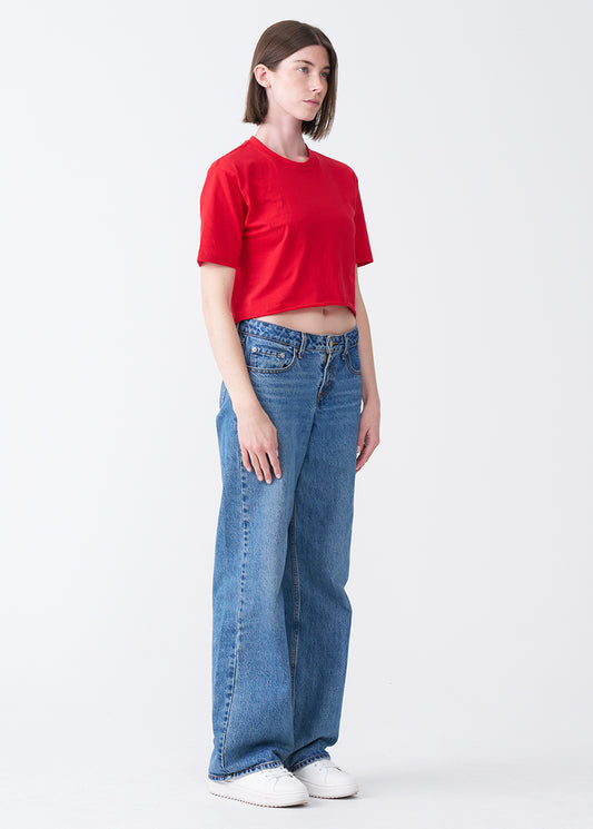 Red Combed Cotton Crop Top T-Shirt