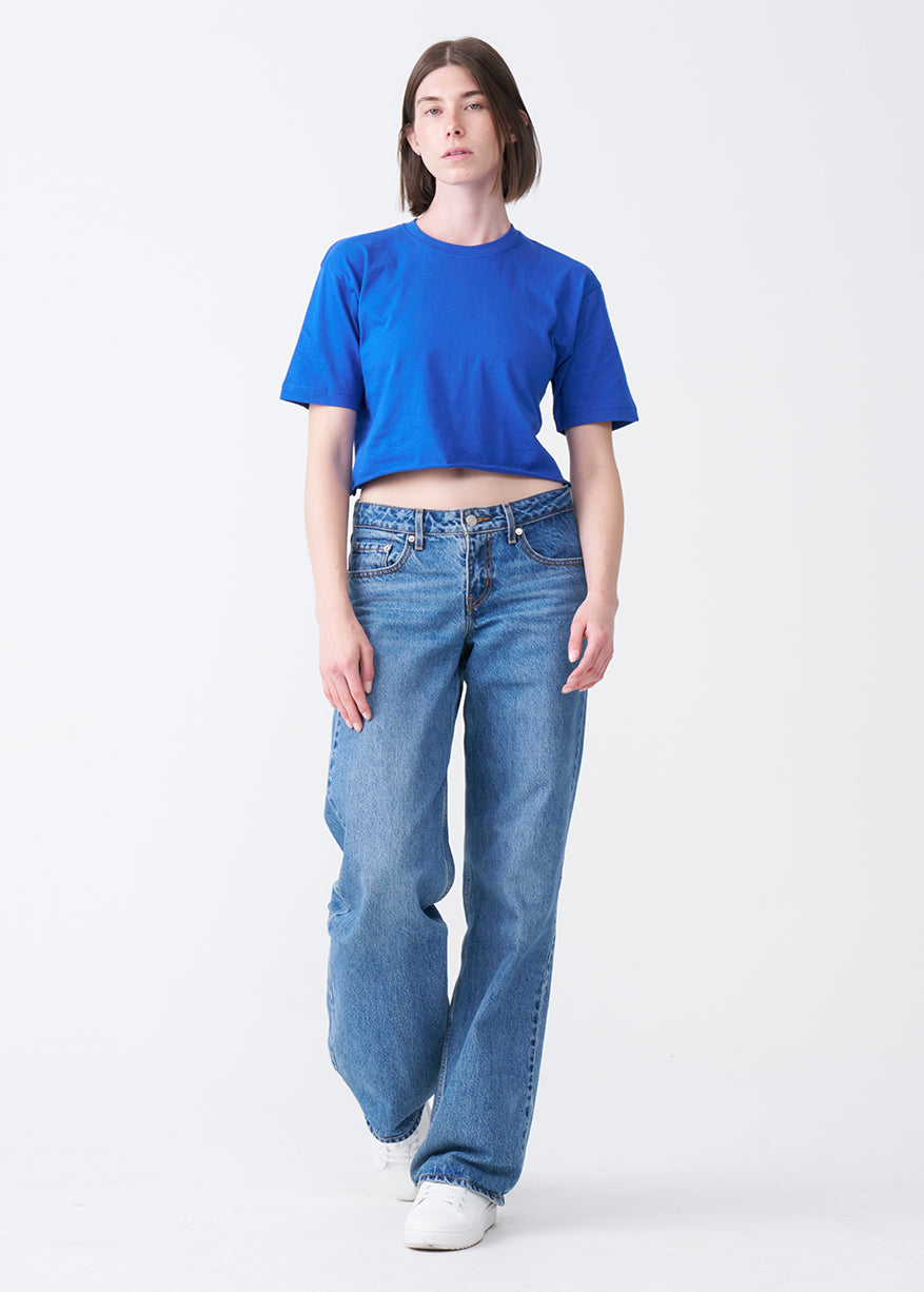 Royal Blue Combed Cotton Crop Top T-Shirt