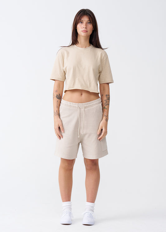 Sand Combed Cotton Crop Top T-Shirt