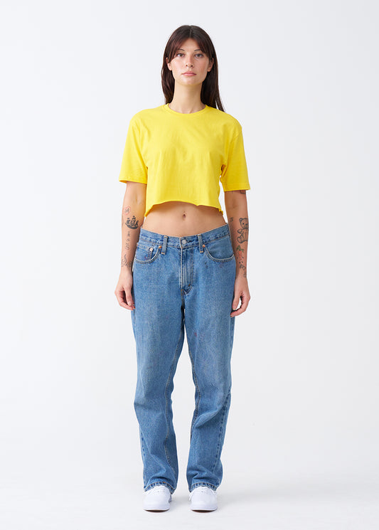 Yellow Combed Cotton Crop Top T-Shirt