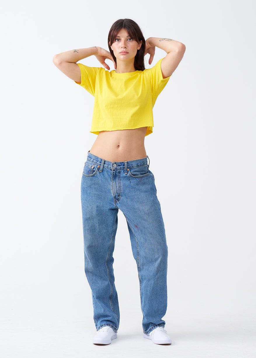Yellow Combed Cotton Crop Top T-Shirt