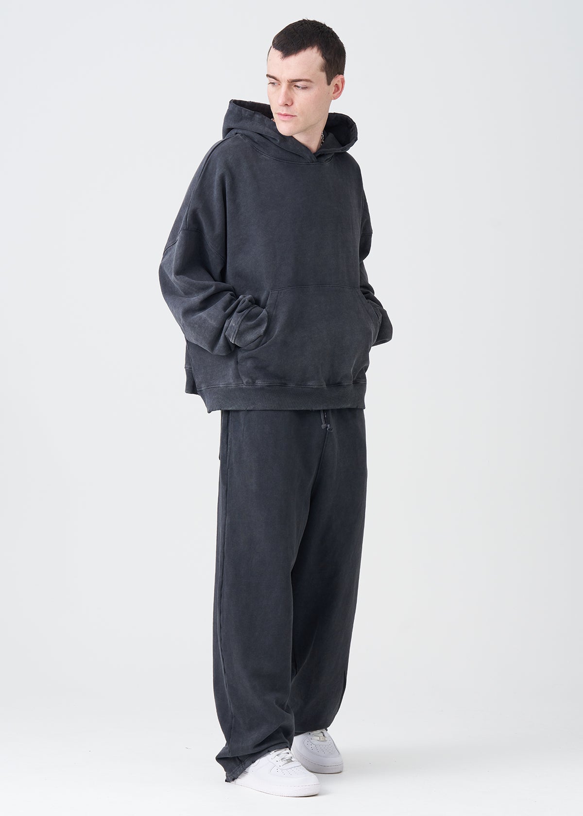 14 OZ Garment Wash French Terry Oversized Boxy Distressed Fleece Sweatsuit