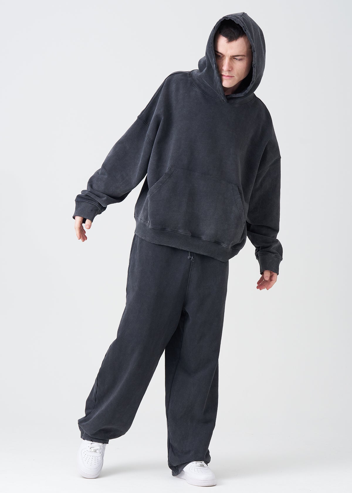 14 OZ Garment Wash French Terry Oversized Boxy Distressed Fleece Sweatsuit