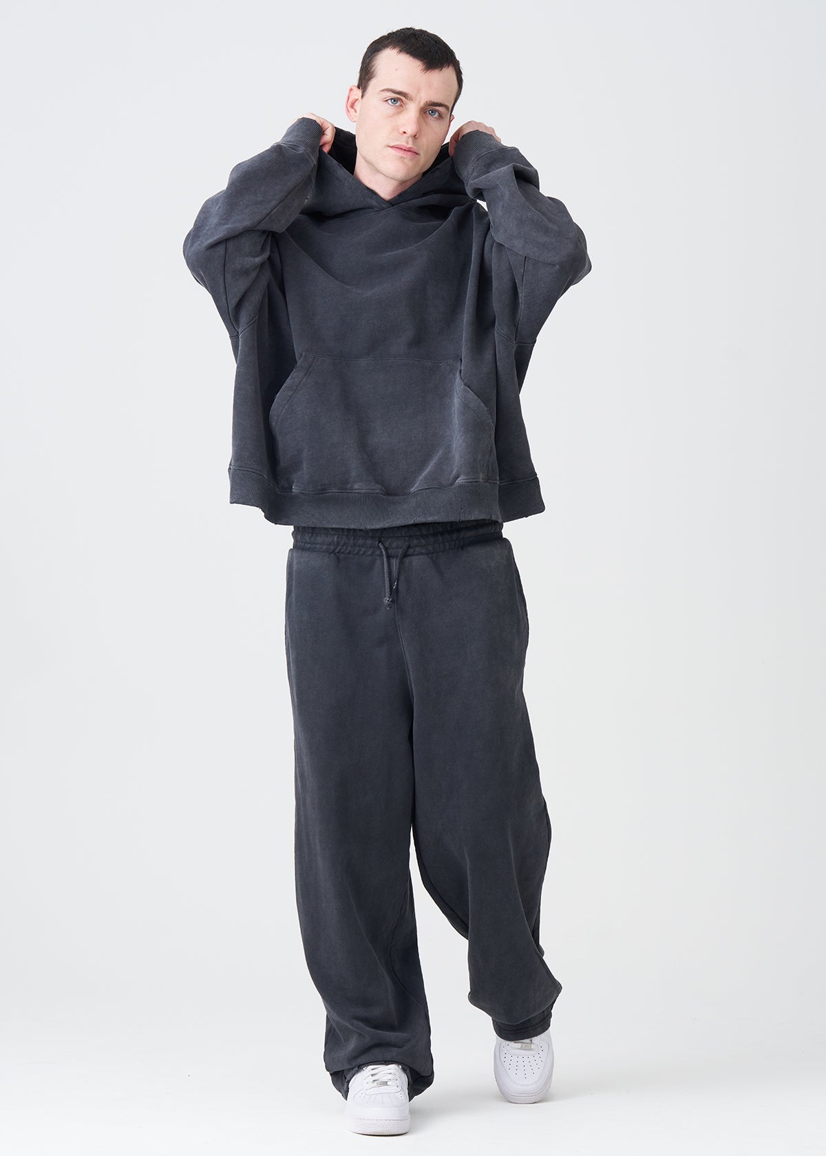 14 OZ Garment Wash French Terry Oversized Boxy Distressed Fleece Sweatsuit