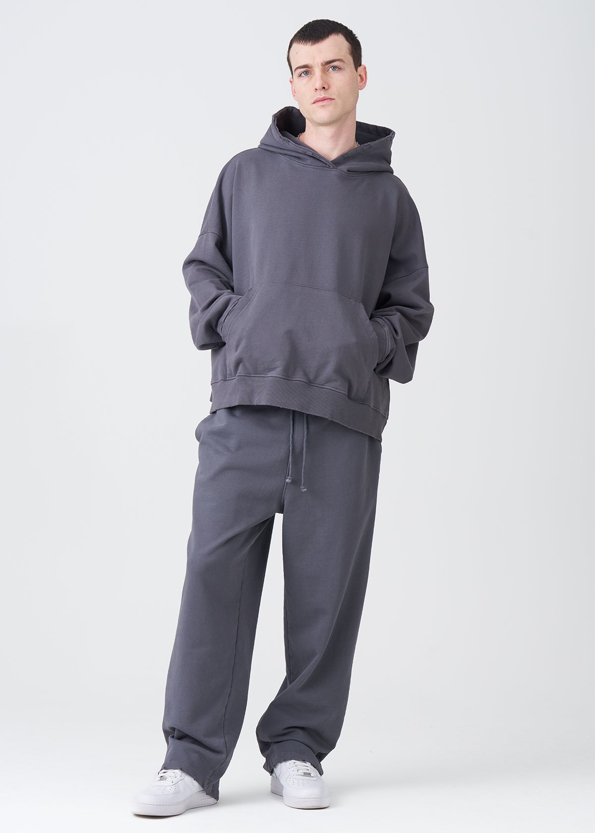 14 OZ Garment Wash French Terry Oversized Boxy Distressed Fleece Sweatsuit