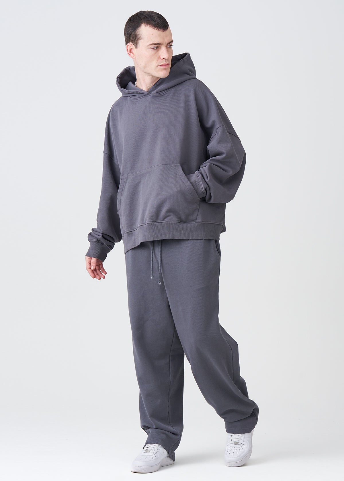 14 OZ Garment Wash French Terry Oversized Boxy Distressed Fleece Sweatsuit